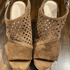 Nine West brown suede peep toe cork wedge size 6M